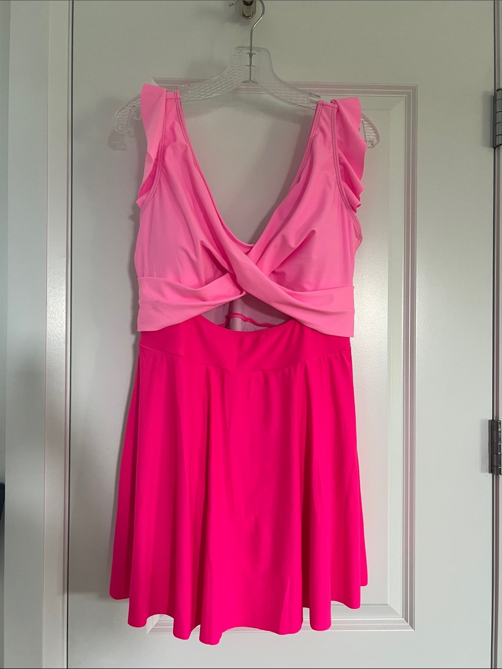 Women’s Pink Twist-Front Fit & Flare Swim Dress